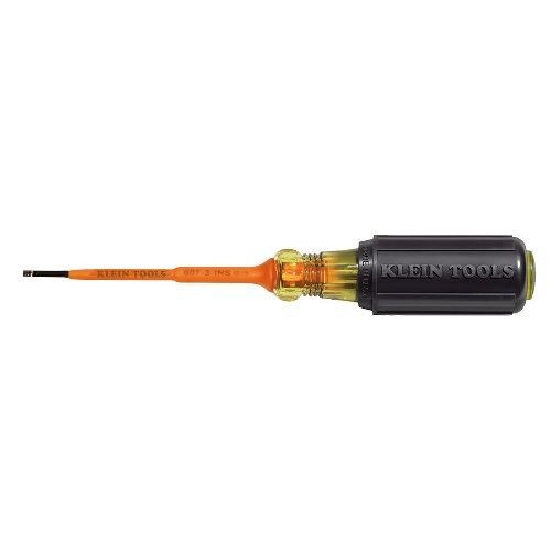 Klein® 607-3-INS Screwdriver, 3/32 in Cabinet Point, 6-3/4 in OAL, Plastic Handle, Black Oxide, ASTM F1505