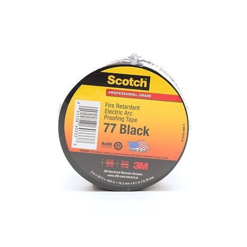 77 Black-3x20FTScotch® 051128-60333 Fire Retardant Premium Grade Electrical Tape, 20 ft L x 3 in W x 30 mil THK, Black