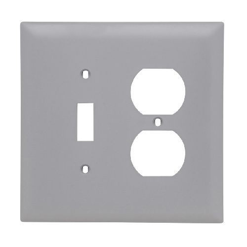 Pass & Seymour® TPJ18-GRY TradeMaster® Jumbo Unbreakable Combination Wallplate, 2 Gangs, 6.37 x 5.37 x 0.42 in, Nylon, Gray