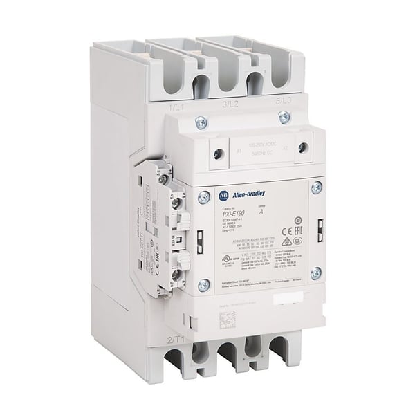 100-E190ED11Allen-Bradley 100-E190ED11 100-E MCS-E Contactor, 190A, AC3 duty, 100-250V AC 50/60Hz / 100-250V DC Electronic Coil w/ PLC Interface, 1 N.O. 1 N.C.