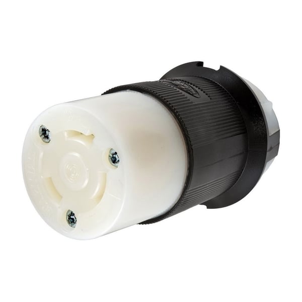 Wiring Device-Kellems Twist-Lock® Insulgrip® HBL2633 Heavy Duty Isolated Grounding Standard Sized Female Connector, 277 VAC, 30 A, 2 Poles, 3 Wires, Black/White