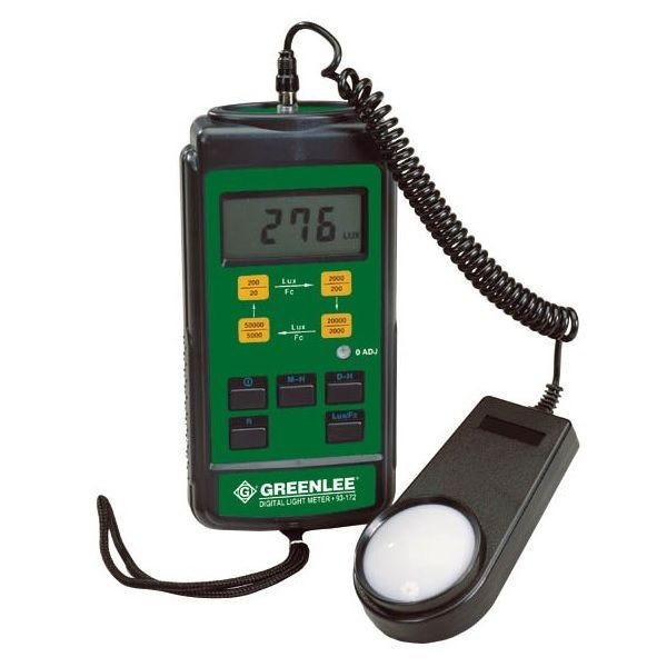 Greenlee® 93-172 Digital Light Meter, 0.01 to 5000 FC, 0.1 to 50000 lux Measuring, +/-4% Incandescent Light Source, +/-7% Other Light Source Accuracy, LCD Display