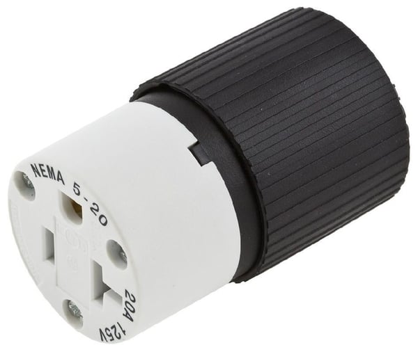Hubbell, Straight Blade Connector, 2 Pole, 3 Wire, 20 Ampere, 125 Volts, Black/White, NEMA 5-20R