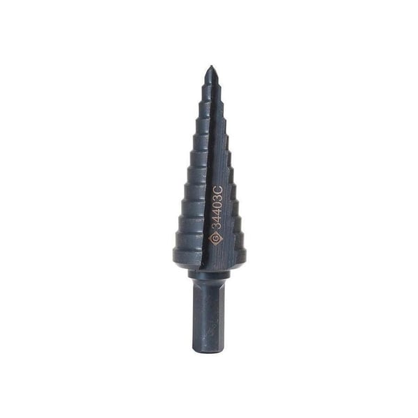 34403CGreenlee® Kwik Stepper® 34403C Multi-Hole Step Bit, 3/16 in Dia Min Hole, 7/8 in Dia Max Hole, 12 Steps, 10 ga Stainless Steel, 12 Hole Sizes