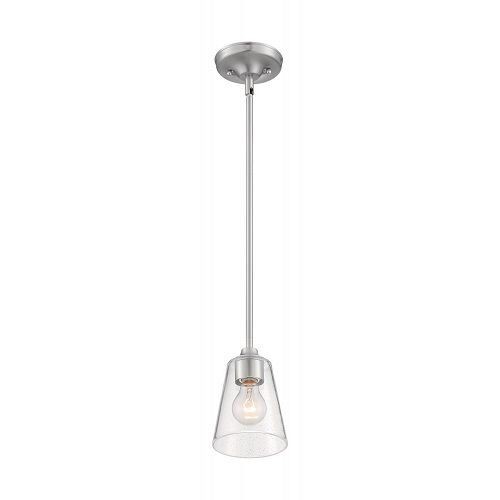 60/7180NUVO® by SATCO 60/7180 Bransel Dimmable Transitional Mini Pendant Light Fixture, (1) A19 Incandescent Lamp, 120 V, Brushed Nickel Housing