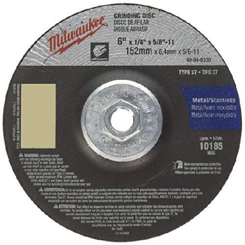 Milwaukee® 49-94-6330 Type 27 Reinforced Grinding Disc, 6 in Dia x 1/4 in THK, 5/8-11 Center Hole, 24 Grit, Aluminum Oxide Abrasive