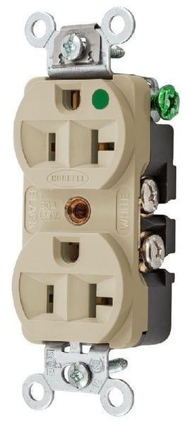 HBL8300HIHubbell, Straight Blade Receptacle, Duplex, 2 Pole, 3 Wire, 20 Ampere, 125 Volts, Ivory