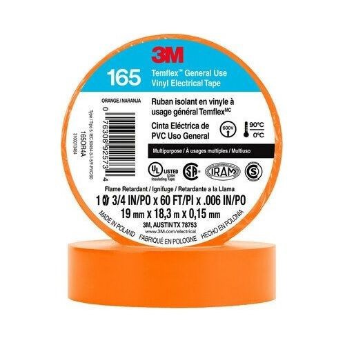 3M™ Temflex™ 165OR4A Vinyl Electrical Tape 165, Orange, 3/4 in x 60 ft (19 mm x 18 m)