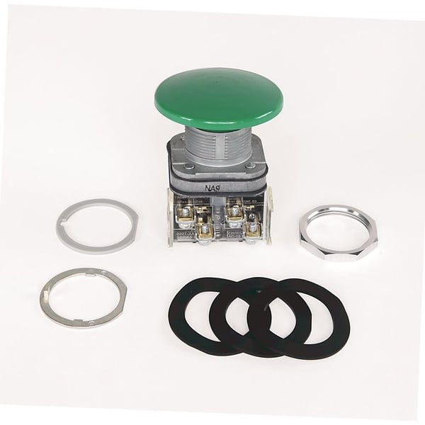 Allen-Bradley 800T-D2 800T PB, 30mm Momentary Push Button, Mushroom Head Push-Button, Mushroom Head, Black, Standard, Standard, Black, No Guards - on Terminals, No Block in Position 1, No Block In Position 2, No Block In Position 3