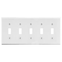 P5WPREMISE WIRING Wiring Device-Kellems P5W Non-Metallic Standard Wallplate, 5 Gangs, 4.63 in L x 10.12 in W, Polycarbonate Thermoplastic, White