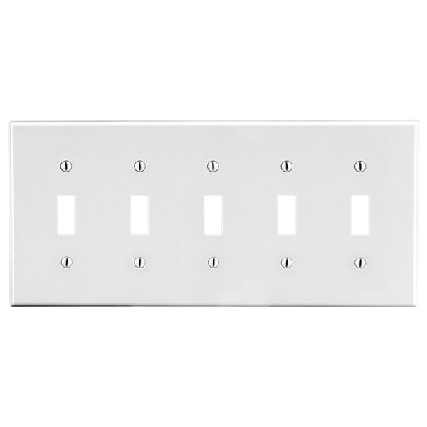 P5WPREMISE WIRING Wiring Device-Kellems P5W Non-Metallic Standard Wallplate, 5 Gangs, 4.63 in L x 10.12 in W, Polycarbonate Thermoplastic, White