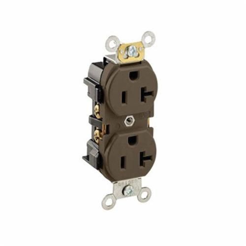 5352Leviton® 5352 Heavy Duty Straight Blade Duplex Receptacle, 125 VAC, 20 A, 2 Poles, 3 Wires, Brown