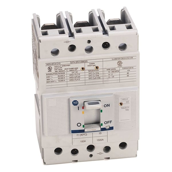 Allen-Bradley 140G-I2C3-D20 Molded Case Circuit Breaker, I frame, 25 kA at 480V, T/M - Fixed Thermal / Fixed Magnetic TMF, Rated Current 200 A, 3 poles