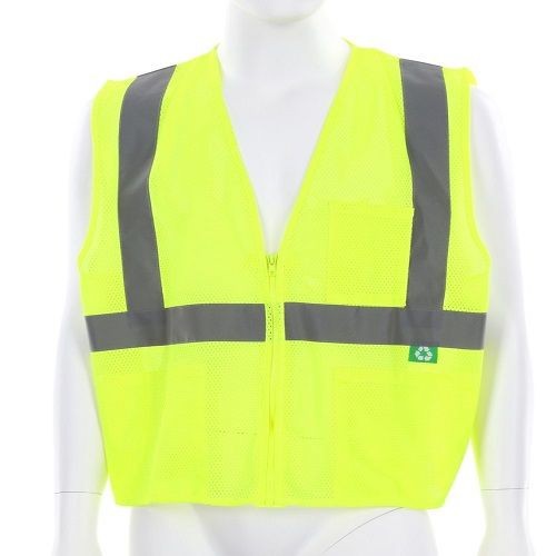 RVCL2MLZX2MCR Safety RVCL2MLZX2 High Visibility Reflective Lime Safety Vest, ANSI Type R, Class 2, Mesh Frabric, 3 Pockets, 2 in Silver Strips, Zipper, Size 2X