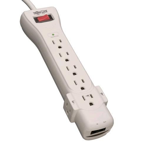 Tripp Lite Protect It!® SUPER6TEL Surge Protector With Right-Angle Plug, 120 VAC, 15 A, 7 Outlets, 6 ft L Cord, Wall Mount