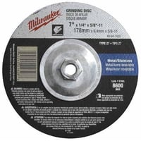 Milwaukee® 49-94-7025 Type 27 Reinforced Grinding Disc, 7 in Dia x 1/4 in THK, 5/8-11 Center Hole, 24 Grit, Aluminum Oxide Abrasive