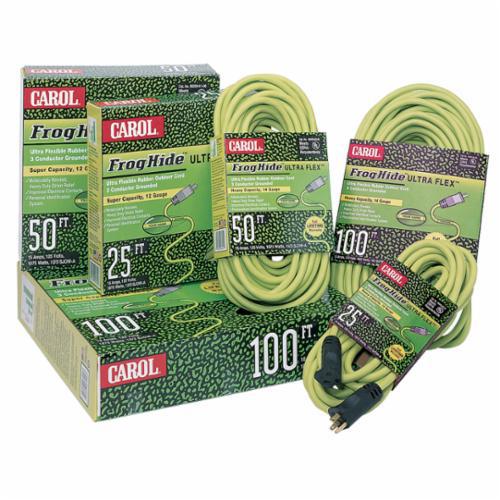06450.63.06General Cable® Carol® FrogHide® Ultra Flex® 06425.63.06 Type SJOW Grounded Extension Cord, 300 VAC, 15 A, 1875 W, 25 ft L Cord, 3 Conductors