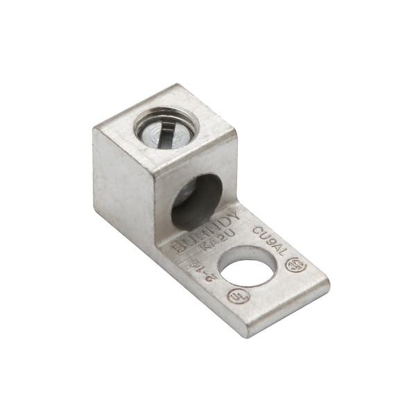 BURNDY® KA25U Dual Rated Universal Terminal Lug, 14 - 1/0 AWG Stranded Aluminum/Copper Conductor, 1/4 in Stud, Aluminum
