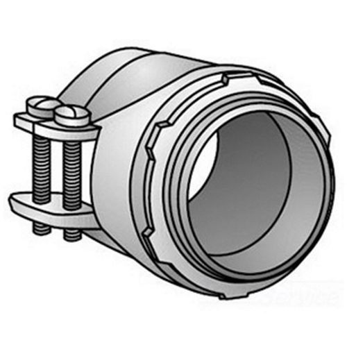 O-Z/Gedney 24-150T Type 24 Center Stopped Insulated Throat Straight Squeeze Cable Connector, 1-1/2 in Trade, 1-5/8 to 1-7/8 in Cable Openings, Malleable Iron, Electroplated Zinc