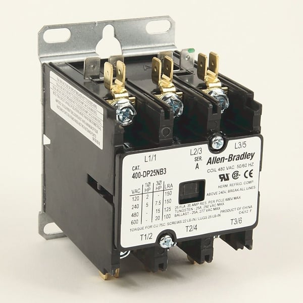 400-DP90NB3Allen-Bradley 400-DP90NB3 400 Definite Purpose Contactor, 90A, 480V 50/60Hz, 3 Poles, Open