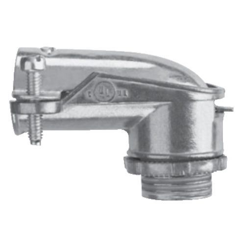 Crouse-Hinds 724DC Non-Insulated Squeeze Conduit Connector, 3/8 in Trade, 90 deg, Die Cast Zinc, Zinc Plated
