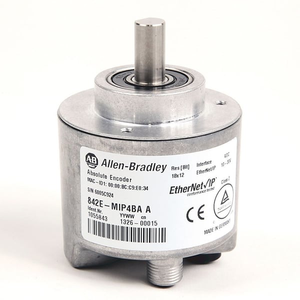 842E-MIP4BAAllen-Bradley 842E-MIP4BA 842E EtherNet/IP Multi-Turn Encoders, Multi-turn (4096 turns), Solid shaft 10 mm with flat, M12 connector, 262, 144 (18 bit) steps per revolution