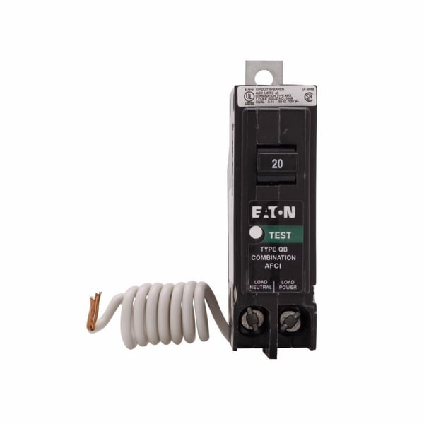 QB1020CAFEATON QuickLag® QB1020CAF Type QB Combination AFCI Circuit Breaker, 70 to 160 VAC, 20 A, 10 kA Interrupt, 1 Poles