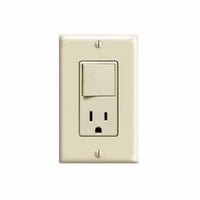 5625-ELeviton® Decora® 5625-E 3-Wire Grounding Combination Switch With Receptacle, 20 A, 120/277 VAC, 1 hp at 120 VAC, 1 Pole