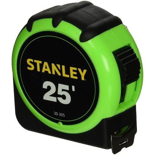 Stanley® 30-305 Hi Visibility Tape Rule, 1 in W x 25 ft L Blade, Polymer Coated Steel, Imperial