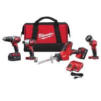 Milwaukee® M18™ 2695-24 4-Tool Cordless Combination Kit, Tools: Hammer Drill, Impact Wrench, 18 VDC, 3 Ah Lithium-Ion, Keyless Blade
