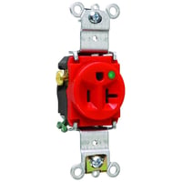 8301-REDPass & Seymour® 8301RED Heavy Duty Single Straight Blade Receptacle, 125 VAC, 20 A, 2 Poles, 3 Wires, Red