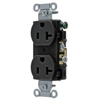 Wiring Device-Kellems CR20BLK Duplex Self-Grounding Standard Traditional Straight Blade Receptacle, 125 VAC, 20 A, 2 Poles, 3 Wires, Black