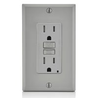 Leviton® GFTR1-GY Duplex Feed Through Self-Test Slim Standard Tamper Resistant GFCI Receptacle With Gray Test, Reset Button, 125 VAC, 20 A, 2 Poles, 3 Wires, Gray