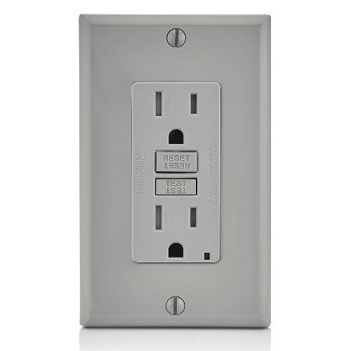 Leviton® GFTR1-GY Duplex Feed Through Self-Test Slim Standard Tamper Resistant GFCI Receptacle With Gray Test, Reset Button, 125 VAC, 20 A, 2 Poles, 3 Wires, Gray