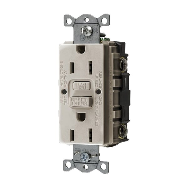 Wiring Device-Kellems AUTOGUARD® Style Line GFRST15LA Decorator Duplex Heavy Duty Standard Self-Test GFCI Receptacle, 125 VAC, 15 A, 2 Poles, 3 Wires, Light Almond