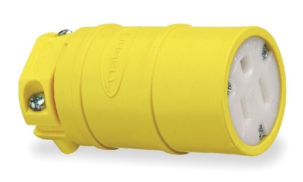 HBL1547Hubbell, Elastogrip Connector, 2 Pole, 3 Wire, 15 Ampere, 125 Volts, Dust-Tight, Yellow