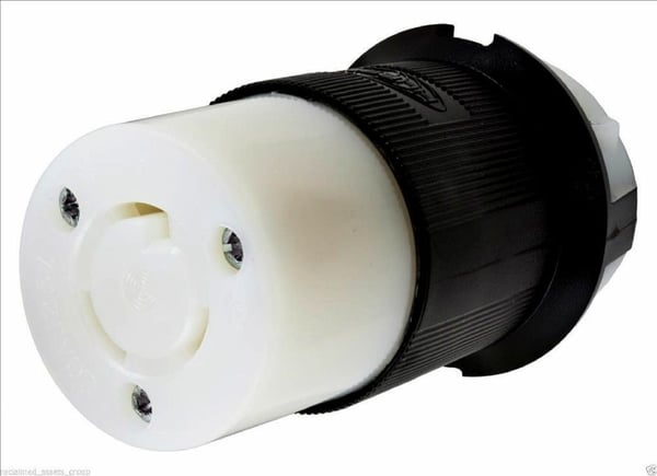 HBL2313Hubbell, Twist Lock Connector, 2 Pole, 3 Wire, 20 Ampere, 125 Volts, NEMA L5-20R, Black & White