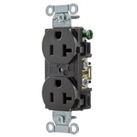 Wiring Device-Kellems BR20BLK Duplex Self-Grounding Standard Traditional Straight Blade Receptacle, 125 VAC, 20 A, 2 Poles, 3 Wires, Black