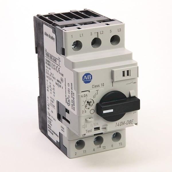 Allen-Bradley 140M-D8E-B25 Circuit-Breaker, Motor Protection, 1.6 - 2.5A, MxRtg MCPs(no OvPrt)is 1200.0A, Frame Size D, High Breaking Capacity, No Bus Bar Mount, 2.5A, No Knob Adaptor Modification, Std Mgntc Trp (Fxd at 13 x le) Trigger Constraints