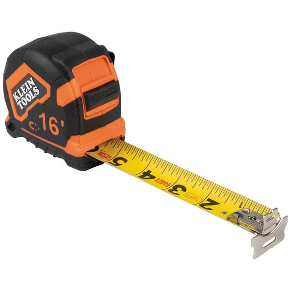 9216Klein® 9216 Closed Case Double Sided Lockable Magnetic Hook Measuring Tape, 16 ft L, Steel Blade, Imperial Measuring System, 1/16 in Graduation