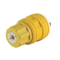 Leviton® Wetguard® 24W47 1-Phase Grounding Watertight Cable Mount Locking Plug, 125 VAC, 15 A, 2 Poles, 3 Wires, Yellow