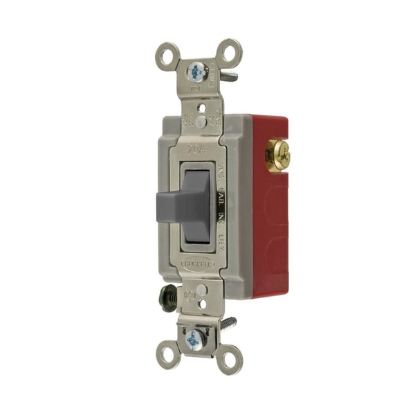 Wiring Device-Kellems HBL® HBL1557GY 3-Position Extra Heavy Duty Industrial/Specification Grade Standard Toggle Switch, 120/277 VAC, 20 A, 5540 W/1 to 2 hp, SPDT