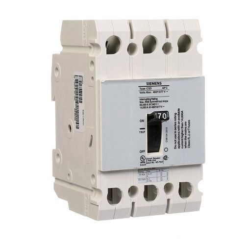 Siemens CQD370 Type CQD Low Voltage Molded Case Circuit Breaker, 277/480 VAC, 70 A, 14 kA Interrupt, 3 Poles, Thermal/Magnetic Trip