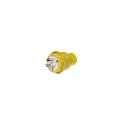 Woodhead® Watertite® 26W49 130147 Male Locking Blade Plug, 277 VAC, 20 A, 2 Poles, 3 Wires, Yellow