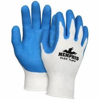 9680XLMCR Safety 9680M FlexTuff® 9680 Flat Dipped General Purpose Gloves, Coated, Seamless/Standard Finger/Wing Thumb Style, M, Latex Rubber Palm, 10 ga Cotton/Polyester, Blue/White, Knit Wrist Cuff, Latex Rubber Coating