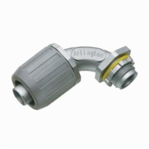 LT907Arlington Snap2IT® LT905 Push-In Liquid Tight Conduit Connector, 1/2 in Trade, 90 deg, Die Cast Zinc