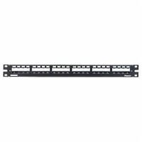 Panduit® Mini-Com® PanNet® CP24WSBLY 1RU All Metal Flat Shielded Modular Patch Panel With Black Built-In Strain Relief Bar, 24 Ports, Stainless Steel