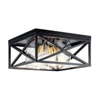44084BKKichler® 44084BK Moorgate™ Lodge/Country Style Non-Dimmable Flush Mount Light, (4) A19 Incandescent Lamp, 60 W Fixture, 120 V, Black Housing