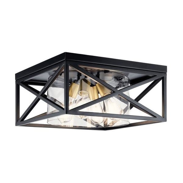 44084BKKichler® 44084BK Moorgate™ Lodge/Country Style Non-Dimmable Flush Mount Light, (4) A19 Incandescent Lamp, 60 W Fixture, 120 V, Black Housing