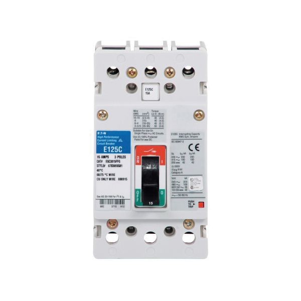 EGE3090FFGEATON EGE3090FFG Type EGE Molded Case Circuit Breaker, 600Y/347 VAC, 90 A, 18/25/35 kA Interrupt, 3 Poles, Fixed Thermal/Fixed Magnetic Trip